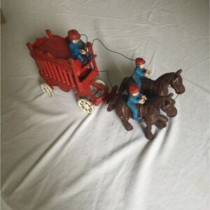 Classic Red Horse-Drawn Carriage Toy
